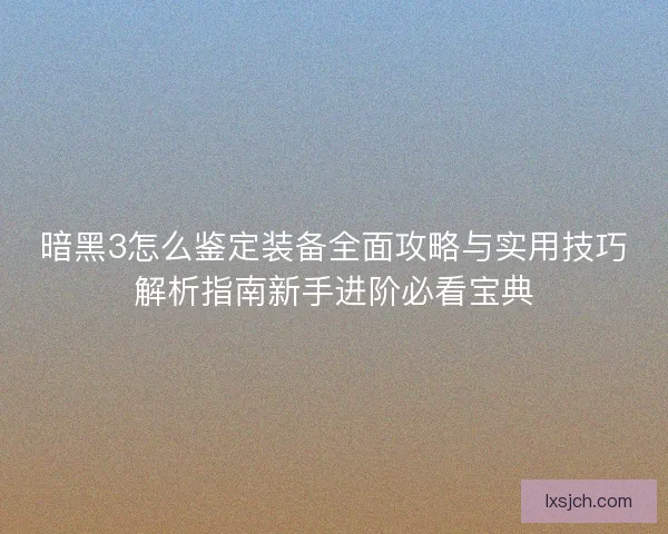 暗黑3怎么鉴定装备全面攻略与实用技巧解析指南新手进阶必看宝典